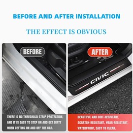 4Pcs Car Door Sill Protector for Civic Accessories Fit for Civic Carbon Fiber Leather Door Sill Sticker, Decoration Door Sill Scuff Plate Sticker for Auto SUV