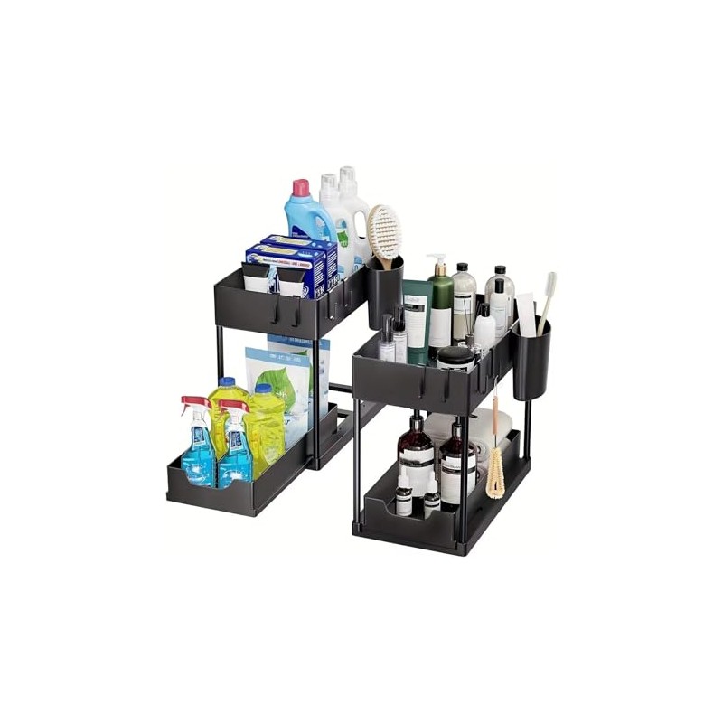 Under Sink Shelf, 2 Tier Standing Shelf, Kitchen Organiser with