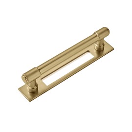 khtumeware 5 Pack 3-3/4 Inch(96 mm) Center to Center Brushed Gold Cabinet Pull Backplate with Base Plate Zinc Brushed Brass Kitchen Cabinet Handles Drawer Pulls Cabinet Hardware