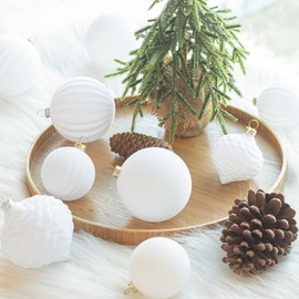 KI Store White Velvet Christmas Balls 25pcs Shatterproof Flocked Christmas Tree Ornaments Assorted for Xmas Tree Decorations