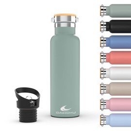 Daikoku Bottle, Doppelwandige Thermosflasche aus Edelstahl, Thermosflasche, die das Getränk stundenlang heiß oder kalt hält, zwei Verschlüsse, Farbe: pastellgrün, 750 ML
