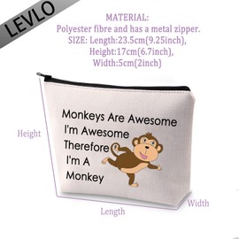 LEVLO Funny Monkeys Lover Gifts Monkeys Are Awesome I'm Awesome Therefore I'm A Monkey Makeup Bags Monkeys Women Bags (Therefore I'm A Monkey)