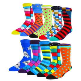 HIWEAR Mens Socks- Colorful Funky Novelty Design Rich Cotton,Men's Comfort Dress Calf Socks Multipack (Grid3-5 pack)