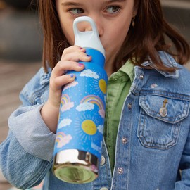 Klean Kanteen Kids 12oz (355ml) INSULATED Water Bottle with Flip Seal Sport Cap & Straw, Dino Skate w Black Cap