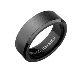 The Ridge Gunmetal Beveled Ring Comfort Fit Wedding Band - 7.5