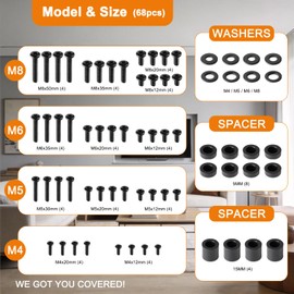 Universal TV Mounting Hardware Screw Kit Set with Box - M4 M5 M6 M8 Screws, Washers & Spacers, Replacement Screws for TV VESA Mounting, Fits Most TV/Monitor up to 80 inch, Strong & Durable