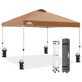 EAGLE PEAK Pop Up Canopy Tent with Wheeled Carry Bag, 8 Stakes, 4 Ropes, 4 Weight Bags, Easy Set Up Tent Canopy, 10x10 ft, 100sqft of Shade, Khaki