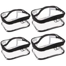 Peohud 4 Pack Portable Clear Makeup Bags with Zipper, Waterproof Cosmetics Bags, Transparent Travel Storage Pouch Toiletry Bag Organizer with Handle for Bathroom, Travel, Vacation