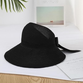 NDOOL Sombrero del Sol para Mujer 2 Unidades, Sombrero de Visera Ajustable con Lazo, Sombrero Paja, Gorra de Golf, Sombrero de Playa, ala Ancha para Verano, Paquete 2 Packs