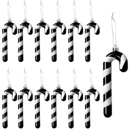Herzwild 12 x Christmas Tree Decorations Black Candy Canes for Hanging Christmas Decoration Pendant Candy Cane Ornaments Xmas Tree Hanging (White-Black)