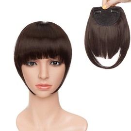 Clip in Bangs Hair Extensions Thick Full Neat Bangs Fringe Hair Extension One Piece Clip on Front Bangs Hairpiece Dark Brown Colour