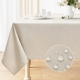 Smiry Square Table Cloth Linen Textured, Waterproof Spillproof Anti-Wrinkle Burlap Tablecloth, Washable Decorative Fabric Table Cover for Dining, Party, Banquet, 60 x 60 Inch, Beige