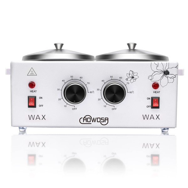 Double Wax Warmer Professional Electric Wax Heater Machine for Hair Removal, Dual Wax Pot Paraffin Facial Skin Body SPA Salon Equipment with Adjustable Temperature Set