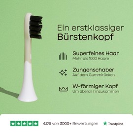 BOOMBRUSH 4x Brush Heads, White, Regular, Super Fine, Strong Bristles, Environmentally Friendly, Tongue Scraper