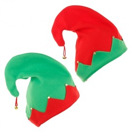 New Christmas Elf Hat - Red & Green Style (lf1446) Free Size / Adult Red 20ea