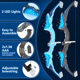 HOLIBIBE 2 Pack Kids Bow and Arrow, 20 Suction Cup Arrows, 2 Archery Targets&Quiver, Light-up Set for 4 5 6 7 8 9 10 11 12 Year Old, Indoor Outdoor Toys for Ages 5-7 8-13 Boys Girls(Black & Blue)