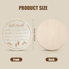 Newborn Announcement Sign, 5.9in Wooden Hello World Sign Baby Welcome Sign Birth Baby Name Plaques for Newborn Boys and Girls，Birth Announcement Sign for Photo Prop Baby Shower Nursery Gift