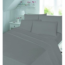 Comfort Collections Flannelette Fitted Bed Sheet Thermal Soft With FREE MATCHING 2 X PILLOW CASE Plain Dyed 100% Cotton Bed Fitted Sheet Grey Small Double 4FT