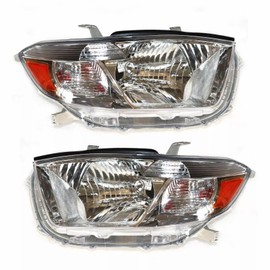 1 Pair Headlight Headlamp Assembly for Toyota for Highlander 2008 2009 2010 Halogen Headlights Chrome Housing Clear Lens LH & RH Side Headlamps 8117048470 TO2502177 8113048480 TO2503177 (Left+Right)