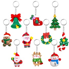 Christmas Keyring 3D Keychain Santa Elk Snowman Christmas Tree Keychains Pendant Cartoon Key Chain Decor Keyrings Rings Kids Xmas Party Favors Gifts Bag Fillers Supplies Christmas Stocking Fillers