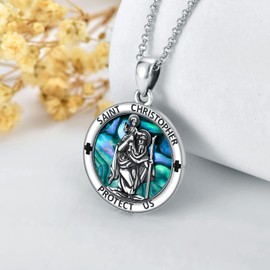 PROESS St Christopher Necklace for Men 925 Sterling Silver Saint Christopher Pendant Necklace St Christopher Archangel Medal Protect Us Jewelry Gifts for Men for Birthday Christmas