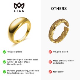 LIAN 18K Gold Plated Chunky Dome Ring Teardrop Croissant Twisted Braided Gold Plated Ring Chunky Signet Ring for Women Wide Statement Wedding Ring Minimalist Size 6 to 8