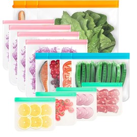 Bolsas de Almacenamiento Reutilizables，Paquete de 10 Bolsa Hermética para Alimentos，Ecológicas Sin BPA Con 3 Tamaños para Sándwiches, Frutas, Aperitivos, Verduras y Carne ，etc (Multicolor 15)