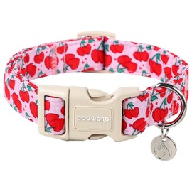 DOGWONG Pink Heart Cherry Dog Collar Adjustable Soft Natural Fabric Girl Pet Dog Collar Cute Heart Valentine Puppy Necklace for Small Medium Large Dog