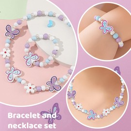DIFLAX Pack of 2 Wooden Beads Butterfly Jewellery Set for Children, Chains for Girls, Necklaces for Children, Wooden Children's Jewellery Set, Children's Chain, Children's Necklace, Children's
