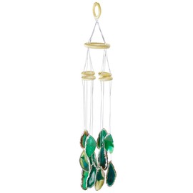 SUNYIK Handmade Natural Agate Slice Wind Chime for Garden Home Decor Window Ornament, Green, 19-23 Inches