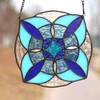Round Geometric Blue Stained Glass Window Hanging Panel Light Catcher