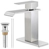 Herogo Brushed Nickel Waterfall Bathroom Faucet for Sink 3 Hole,