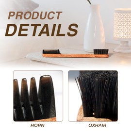 VTUNA Vtuna 2-in-1 Beard Comb & Brush - Mustache & Beard Comb for Men. Handcrafted from Solid Wood, Buffalo Horn, and Cow Tail Hair. Comes in a Box, Perfect for Gifting.