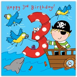 Twizler 3rd Birthday Card Boy Pirate - Age 3 Birthday Card - Boys Birthday Card Age 3 - Happy Birthday Card 3 Year Old Boy - Childrens Happy Birthday Cards Boy - Card Age 3 Boy