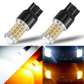 AUXLIGHT 7443 7444 992 T20 7443NA 7441 Switchback LED Bulbs 76SMD Chipsets White/Amber with Projector Replacement for Front/Rear Turn Signal Parking Daytime Running Lights/DRL (Pack of 2)
