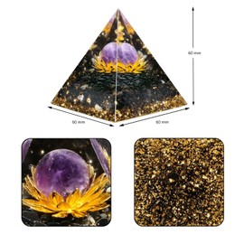 KYEYGWO Amethyst Positive Energy Pyramid Gemstone with Lotus Flower, Reiki Healing Crystal Ball Pyramid Chakra Crystal Pyramid Obsidian Ornament for Home Decoration Meditation