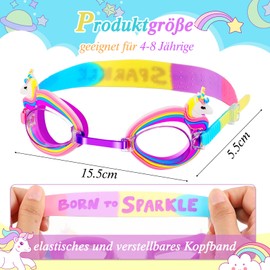 Weewooday Children's Swimming Goggles UV Protection Diving Goggles Anti Fog Swimming Mask Waterproof No Leakage Swimming Goggles for Girls Boys Children Age 4-8 Years Old, Unicorn Style