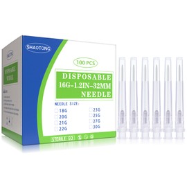 SHAOTONG 16 Gauge 1.2 Inch Luer Lock Accessories Disposable Lab Supplies, Pack of 100