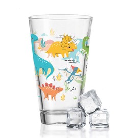 GRAVURZEILE Leonardo Water Glass with UV Print - in Dinosaur Group 360° Design - as a Gift for Children for Children's Birthday Christmas - Suitable for Everyday Use - Suitable as a Drinking Glass