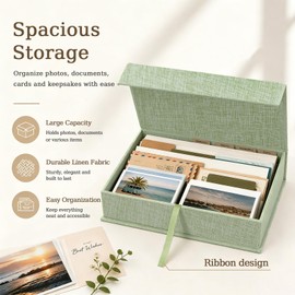 Cherrich 4x6 Photo Storage Box, Premium Linen Memory Box for Photos, Pictures, Certificates, Scrapbooking Supplies & Jewelry - Portable, Stackable Organizer for Home, Crafters & Collectors
