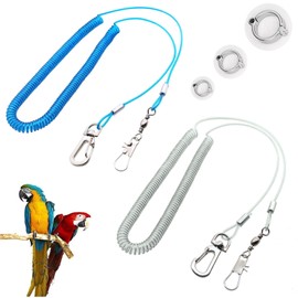 Bird Lead, Parrot Harness Lead, Parrot Anti Bite Bird Harness, 5 m Parrot Foot Chain, Adjustable Parrot Training Rope, Bird Harness Lead (Pack of 2) (Blue and White)