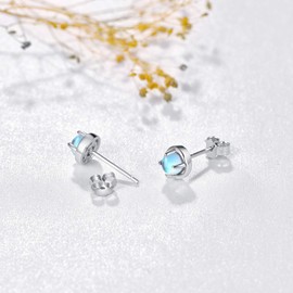 Moonstone Earrings 925 Sterling Silver Moonstone Stud Earrings Rainbow Earrings Hypoallergenic Earrings Birthday Gifts for Girl Kids