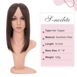 S-noilite Hair Toppers for Women with Thinning Hair 14 Inch Toppers Hair Pieces Women Wiglets with Fringe Bangs 6"x6" Lace Base Clip in Synthetic Hairpieces,Straight Auburn Brown