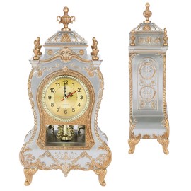 Vintage Table Clock, Antique Plastic Table Clock Desk Wall Mounted Design Alarm Clocks for Bookshelf Decorative (White)
