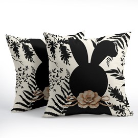 Kawani Easter Rabbit Pillow Covers 18x18 Inch Black Bunny Floral Easter Outdoor Decorative Throw Pillow Covers Set of 2 Modern Pillowcases Square Cushion Covers for Couch Home Decor
