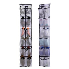 MISSLO Over The Door Shoe Organizer 12 Large Mesh Pockets Hanging Narrow Closet Door, White, 2 Pack