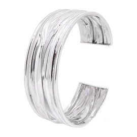 TreasureBay 925 Sterling Silver 25Mm Wide Cuff Bangle for Women, Adjustable Open Cuff Bracelet, Textured Statement Silver Bangle, Gift for Her