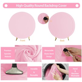 Gallety 7.2 FT Pink Round Backdrop Cover for 5 to 7.2ft Round Backdrop Stand - Adjustable Circle Arch Backdrop Cover for Wedding Birthday Party Photography Baby Shower Decoration