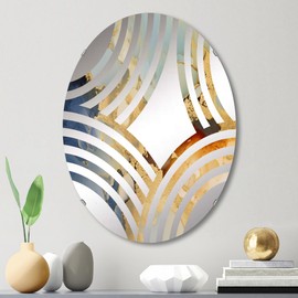 DesignQ Abstract Liquid ink wall mirror, Oval 0 mirror, Round Gold bathroom mirror, Abstract Liquid ink vanity mirror Brown Luxury Abstract Fluid Art I printed mirror decor, oval mirror 20x30