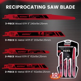 LOZAGU 10-Piece Reciprocating Saw Blades Set, 6 to 9 Inch Metal/Woodcutting Saw Blades, Pruner Saw Blades